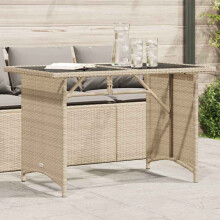 Berkfield Garden Table with Glass Top Beige 110x68x70 cm Poly Rattan