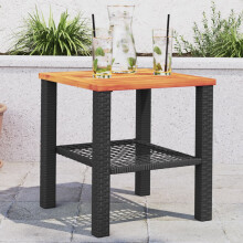 Berkfield Garden Table Black 40x40x42 cm Poly Rattan Acacia Wood