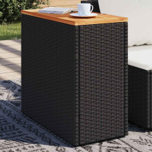 Berkfield Garden Side Table with Wooden Top Black 58x27.5x55 cm Poly Rattan