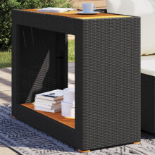 Berkfield Garden Side Table with Wooden Top Black 100x40x75 cm Poly Rattan