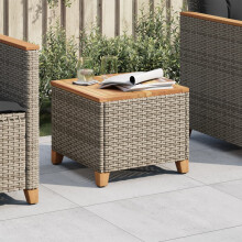 Berkfield Garden Table Grey 45x45x37 cm Poly Rattan Acacia Wood