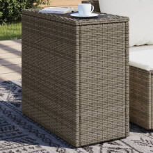 Berkfield Garden Side Table with Glass Top Grey 58x27.5x55 cm Poly Rattan