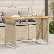Berkfield Garden Table with Wooden Top Beige 110x68x70 cm Poly Rattan