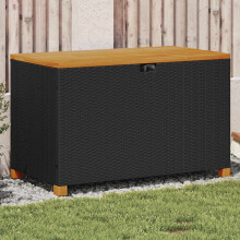 Berkfield Garden Storage Box Black 110x55x63 cm Poly Rattan Acacia Wood