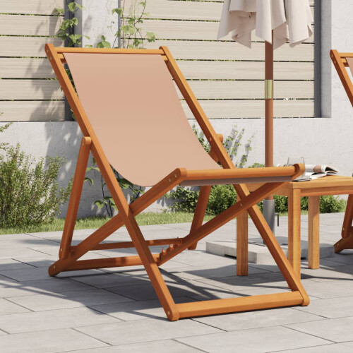 Berkfield Folding Beach Chair Taupe Solid Wood Eucalyptus and Fabric