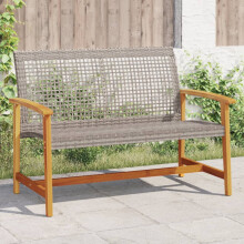 Berkfield Garden Bench Grey 112 cm Poly Rattan and Acacia Wood