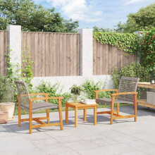 Berkfield 3 Piece Bistro Set Grey Poly Rattan and Acacia Wood
