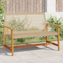 Berkfield Garden Bench Beige 112 cm Poly Rattan and Acacia Wood