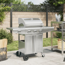 Berkfield Gas BBQ Grill with 4 Burners Silver Stainless Steel