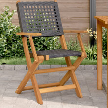 Berkfield Garden Chairs 2 pcs Black Solid Wood Acacia and Poly Rattan