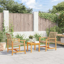 Berkfield 3 Piece Bistro Set Beige Poly Rattan and Acacia Wood