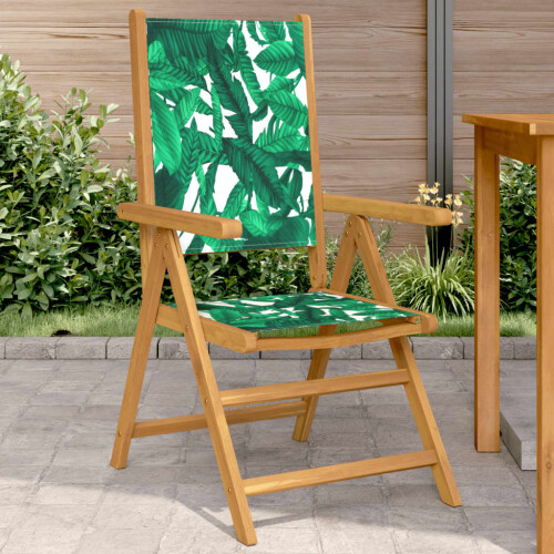 Berkfield Garden Chairs 2 pcs Leaf Pattern Solid Wood Acacia and Fabric