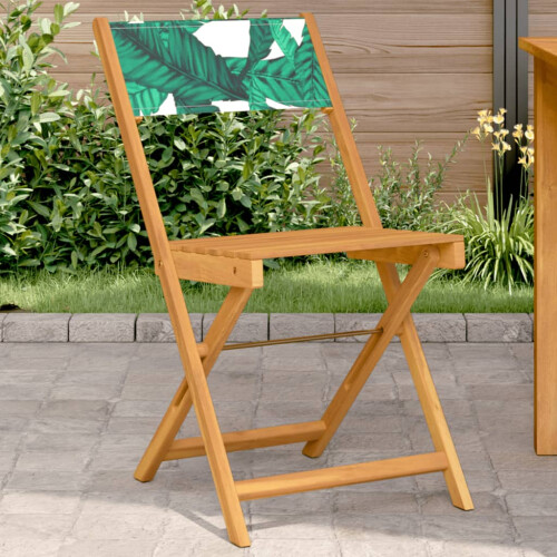 Berkfield Bistro Chairs 2 pcs Leaf Pattern Solid Wood Acacia and Fabric