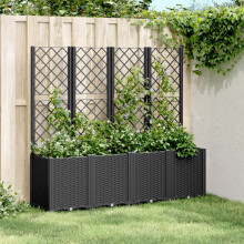 Berkfield Garden Planter with Trellis Black 160x40x140 cm PP