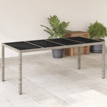 Berkfield Garden Table with Glass Top Light Grey 190x90x75 cm Poly Rattan