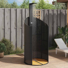Berkfield Outdoor Shower Black 100x100x241.5 cm Poly Rattan and Acacia Wood