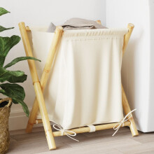 Berkfield Laundry Basket Cream White 45x55x63.5 cm Bamboo