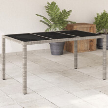 Berkfield Garden Table with Glass Top Light Grey 150x90x75 cm Poly Rattan