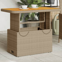 Berkfield Garden Table Beige 90x55x71 cm Poly Rattan and Acacia Wood