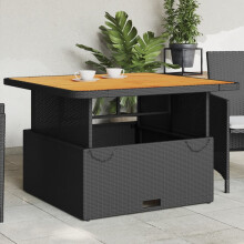 Berkfield Garden Table Black 110x110x71 cm Poly Rattan and Acacia Wood