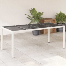 Berkfield Garden Table with Glass Top White 190x90x75 cm Poly Rattan