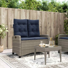 Berkfield Reclining Garden Bench with Cushions Grey Poly Rattan