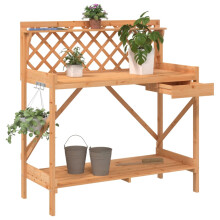 Berkfield Potting Bench with Trellis Brown Solid Wood Fir