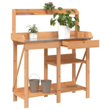 Berkfield Potting Bench with Shelves Brown Solid Wood Fir