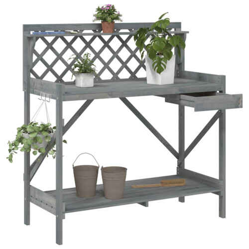 Berkfield Potting Bench with Trellis Grey Solid Wood Fir