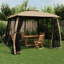 Berkfield Gazebo with Double Roof and Mesh Walls Taupe 2.93x2.93 m Steel