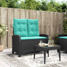 Berkfield Reclining Garden Bench with Cushions Black Poly Rattan