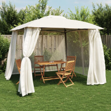 Berkfield Gazebo with Double Roof and Mesh Walls Cream 2.93x2.93 m Steel