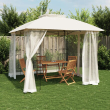 Berkfield Gazebo with Double Roof and Mesh Walls Cream 2.94x2.94 m Steel