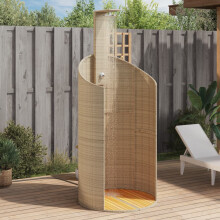 Berkfield Outdoor Shower Beige 100x100x241.5 cm Poly Rattan and Acacia Wood