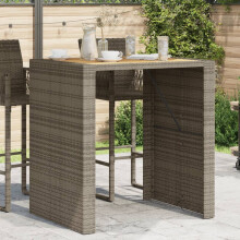 Berkfield Garden Bar Table with Acacia Wood Top Grey 105x80x110 cm Poly Rattan