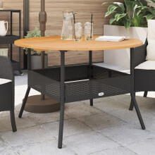 Berkfield Garden Table with Acacia Wood Top Black ò110x71 cm Poly Rattan