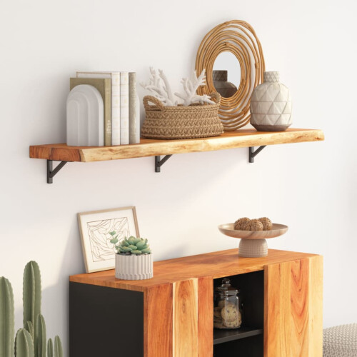 Berkfield Wall Shelf 120x20x2.5 cm Rectangular Solid Wood Acacia Live Edge