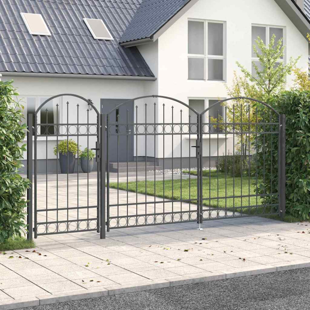 Berkfield Garden Fence Gate With Arched Top Assen Grey 400 X 125 Cm Steel 6112529096397