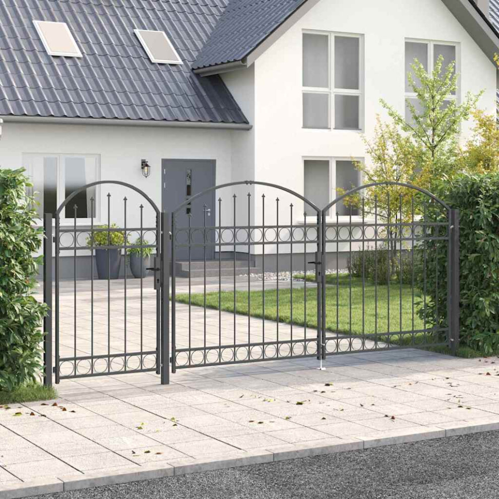 Berkfield Garden Fence Gate With Arched Top Assen Grey 400 X 100 Cm Steel 714131018437
