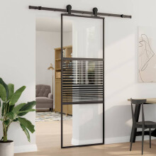 Berkfield Glass Door Striped Black 76 x 2 x 205 cm Aluminium