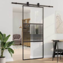 Berkfield Glass Door Striped Black 90 x 2 x 205 cm Aluminium