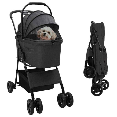 Berkfield Folding Pet Stroller Adjustable Black 81 x 47 x 99 cm Polyester