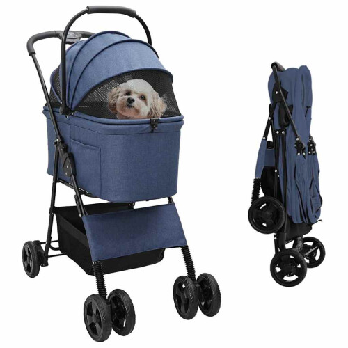 Berkfield Folding Pet Stroller Adjustable Blue 81 x 47 x 99 cm Polyester
