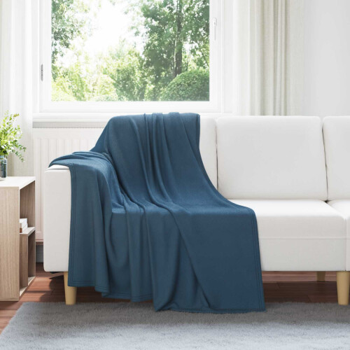 Berkfield Throw Blanket Navy Blue 170 x 130 cm Fleece