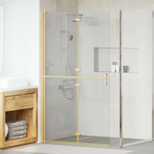 Berkfield Walk-In Shower Wall Folding Gold 110 x 6.5 x 190 cm