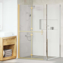 Berkfield Walk-In Shower Wall Folding Gold 100 x 6.5 x 190 cm