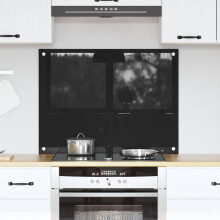 Berkfield Kitchen Backsplash Black 80 x 60 cm Tempered Glass