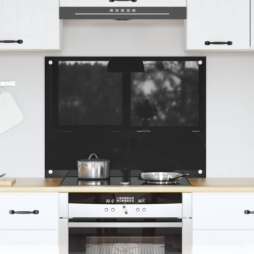 Berkfield Kitchen Backsplash Black 80 x 60 cm Tempered Glass