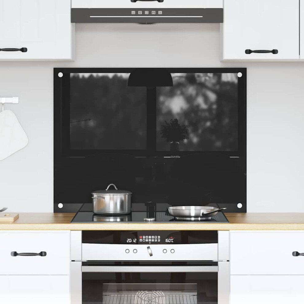 Berkfield Kitchen Backsplash Black 80 X 60 Cm Tempered Glass 8602926676080