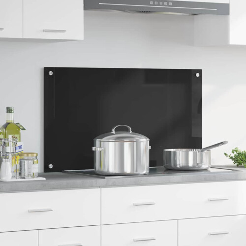 Berkfield Kitchen Backsplash Black 90 x 50 cm Tempered Glass